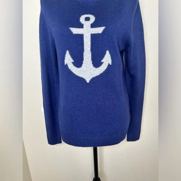 NTM: Vineyard Vines Nautical Anchor Navy &amp; White Lambswool,Cashmere Sweater Sz S