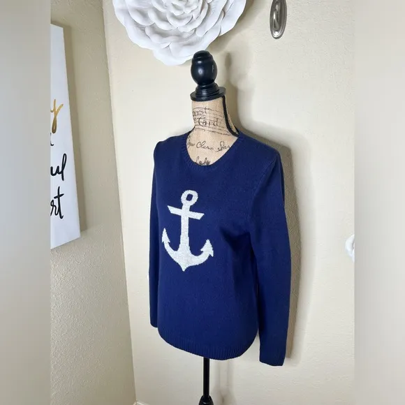 NTM: Vineyard Vines Nautical Anchor Navy &amp; White Lambswool,Cashmere Sweater Sz S
