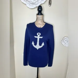 NTM: Vineyard Vines Nautical Anchor Navy &amp; White Lambswool,Cashmere Sweater Sz S