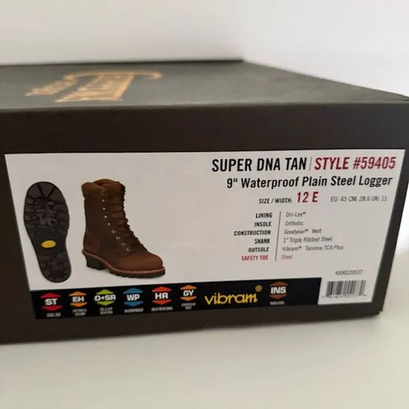 NWB Chippewa Super Dna 9&quot; Waterproof Steel Toe Logger Bay Apache Boots Sz 12E