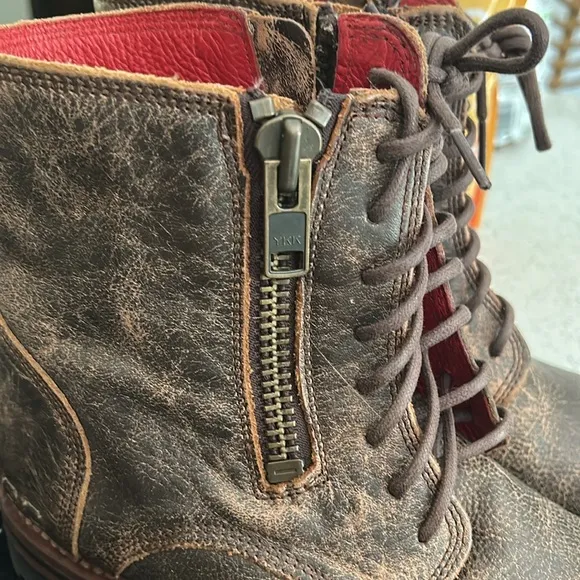NWOB Bed Stu Tactic Trek Distressed Brown Leather Side Zip Lace Up Combat Boots