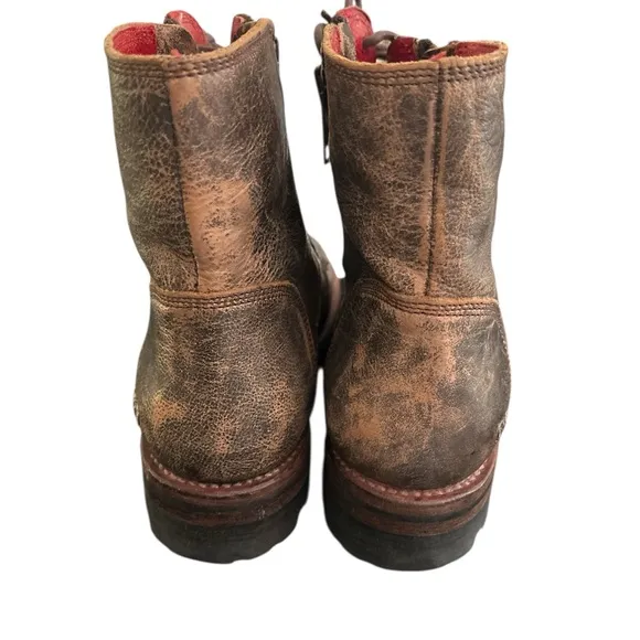 NWOB Bed Stu Tactic Trek Distressed Brown Leather Side Zip Lace Up Combat Boots