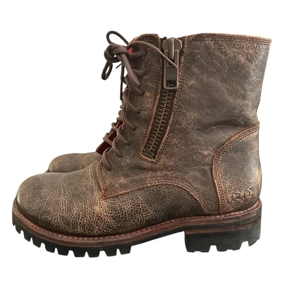 NWOB Bed Stu Tactic Trek Distressed Brown Leather Side Zip Lace Up Combat Boots