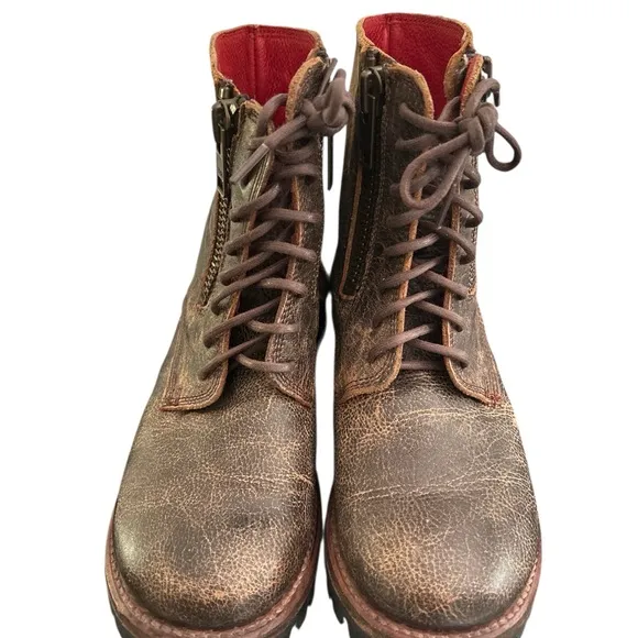 NWOB Bed Stu Tactic Trek Distressed Brown Leather Side Zip Lace Up Combat Boots