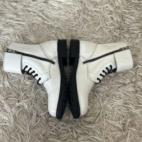 NWOB All Saints Brigade White Leather Buckle Lace Up Combat Boots sz 41/10-10.5