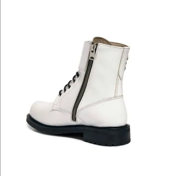 NWOB All Saints Brigade White Leather Buckle Lace Up Combat Boots sz 41/10-10.5