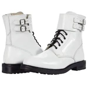 NWOB All Saints Brigade White Leather Buckle Lace Up Combat Boots sz 41/10-10.5