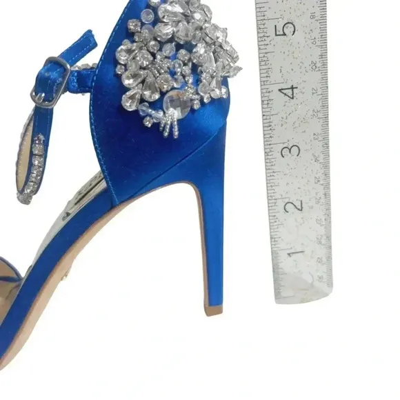 NWOT Badgley Mischka Blue Satin Crystal Encrusted Stilettos Square Toe Size 6.5