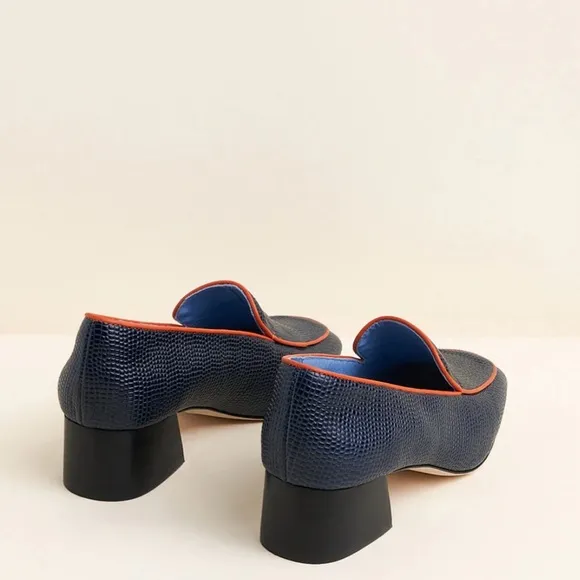 NWOT Charlotte Stone Blue and Orange Slip-On Loafers