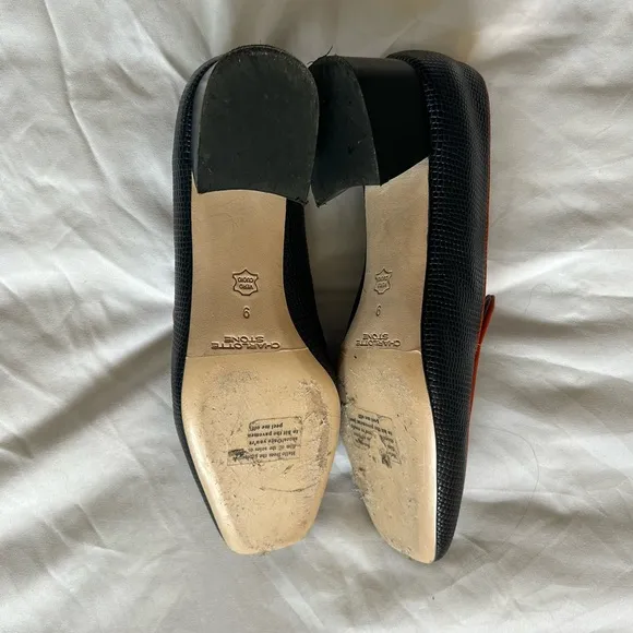 NWOT Charlotte Stone Blue and Orange Slip-On Loafers