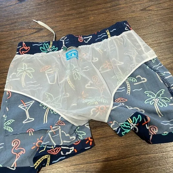 NWOT Chubbies Men's M Neon Lights 4.5-5&quot; Classic Swim Trunk Navy Graphic Print