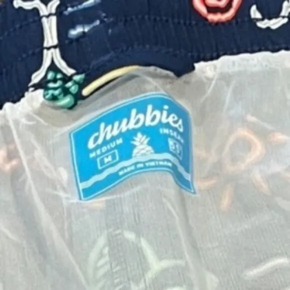 NWOT Chubbies Men's M Neon Lights 4.5-5&quot; Classic Swim Trunk Navy Graphic Print