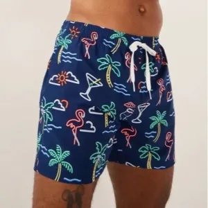 NWOT Chubbies Men's M Neon Lights 4.5-5&quot; Classic Swim Trunk Navy Graphic Print