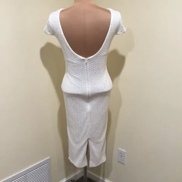 NWOT Dress the Population Sequin Bodycon Midi Dress Size Small White Low Back