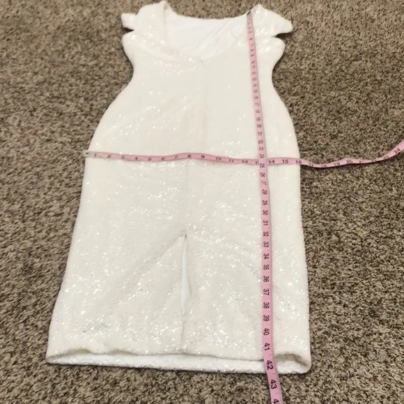 NWOT Dress the Population Sequin Bodycon Midi Dress Size Small White Low Back