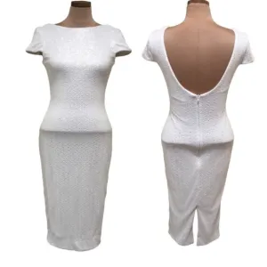 NWOT Dress the Population Sequin Bodycon Midi Dress Size Small White Low Back