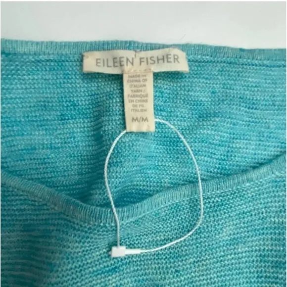 NWOT Eileen Fisher Melange Linen Bateau-Neck Poncho TopPale Turquoise Sz Medium