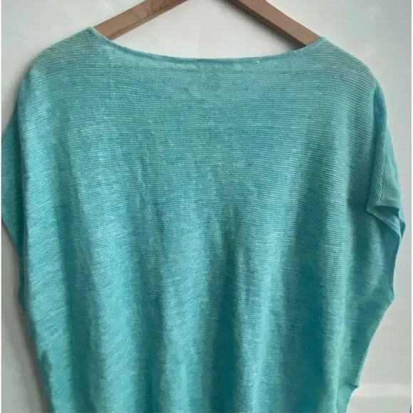 NWOT Eileen Fisher Melange Linen Bateau-Neck Poncho TopPale Turquoise Sz Medium