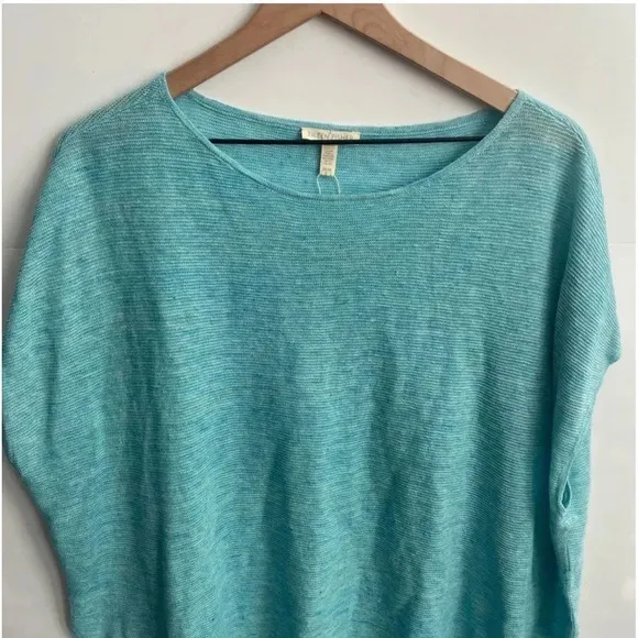 NWOT Eileen Fisher Melange Linen Bateau-Neck Poncho TopPale Turquoise Sz Medium