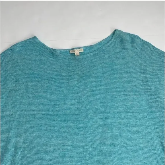 NWOT Eileen Fisher Melange Linen Bateau-Neck Poncho TopPale Turquoise Sz Medium