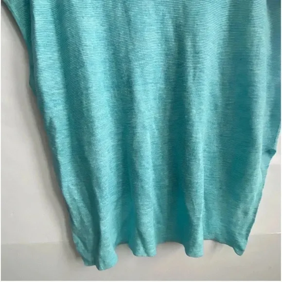 NWOT Eileen Fisher Melange Linen Bateau-Neck Poncho TopPale Turquoise Sz Medium