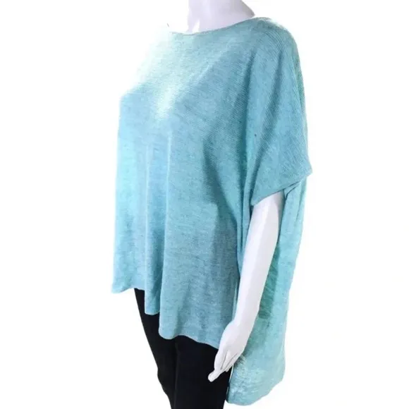 NWOT Eileen Fisher Melange Linen Bateau-Neck Poncho TopPale Turquoise Sz Medium