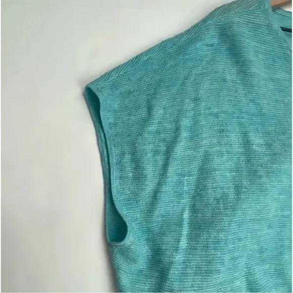 NWOT Eileen Fisher Melange Linen Bateau-Neck Poncho TopPale Turquoise Sz Medium