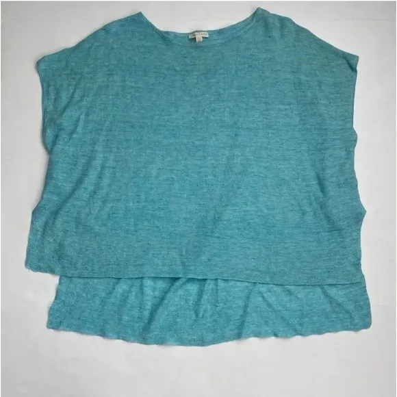 NWOT Eileen Fisher Melange Linen Bateau-Neck Poncho TopPale Turquoise Sz Medium