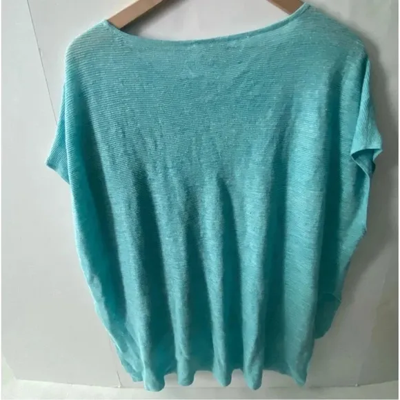 NWOT Eileen Fisher Melange Linen Bateau-Neck Poncho TopPale Turquoise Sz Medium