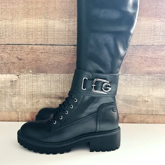 NWOT G by Guess Black Knee-High Combat Boots
