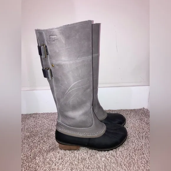 NWOT Sorel SlimPack Gray Leather Knee-High Boots 8.5