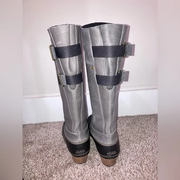 NWOT Sorel SlimPack Gray Leather Knee-High Boots 8.5