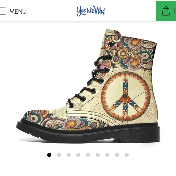 NWOT Tan Peace Mandala Vegan Leather Boots, 8