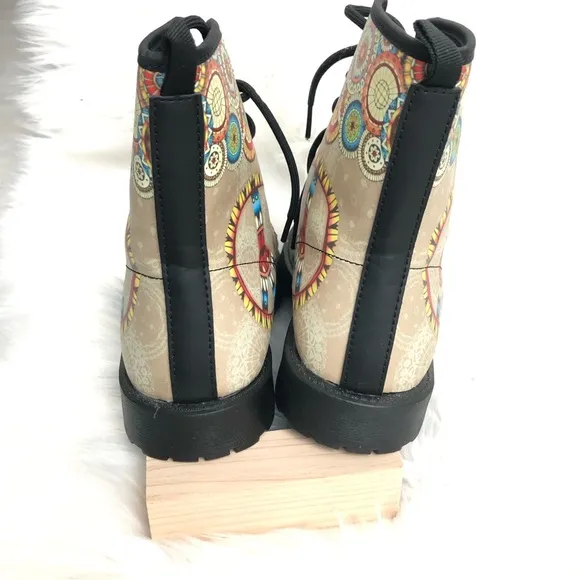 NWOT Tan Peace Mandala Vegan Leather Boots, 8