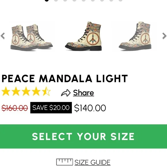 NWOT Tan Peace Mandala Vegan Leather Boots, 8