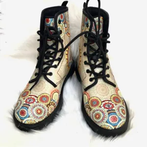 NWOT Tan Peace Mandala Vegan Leather Boots, 8