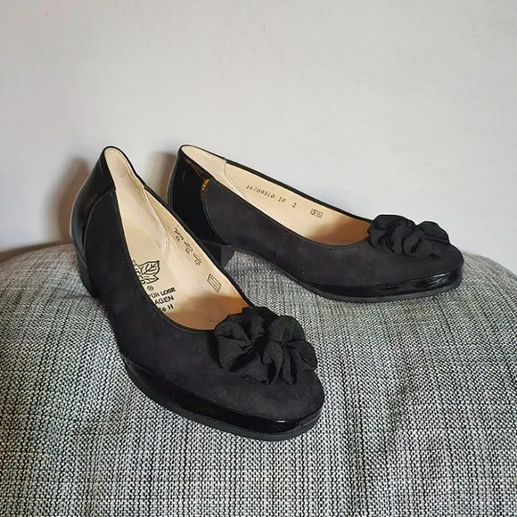 NWOT Waldläufer Black Suede/Leather Heeled Slip On Shoes, EU 5.5