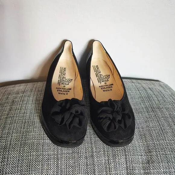 NWOT Waldläufer Black Suede/Leather Heeled Slip On Shoes, EU 5.5