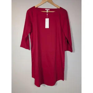 NWT $224 Eileen Fisher Soft Organic Cotton Twill Dress Red Rose Shift XS New 134