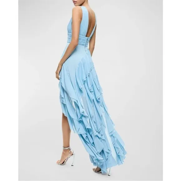 🚨NWT Alice   Olivia Holly Asymmetric Ruffle Midi Dress Size 6 $695