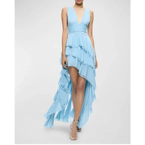 🚨NWT Alice   Olivia Holly Asymmetric Ruffle Midi Dress Size 6 $695