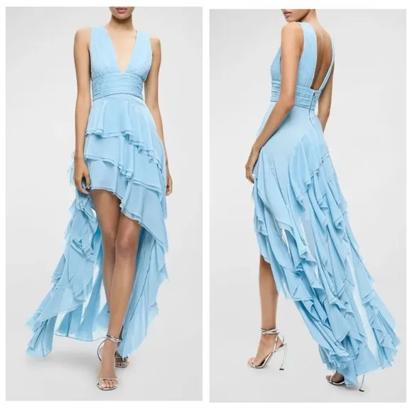 🚨NWT Alice   Olivia Holly Asymmetric Ruffle Midi Dress Size 6 $695