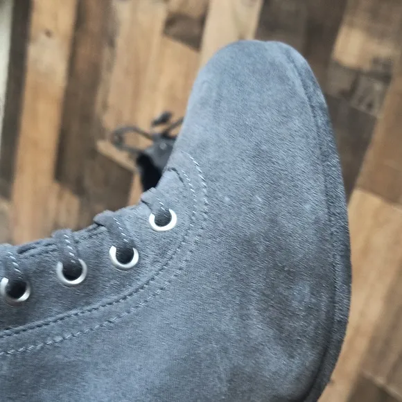 NWT All Saints Grimsby Asphalt Suede Leather Lace Up Tassel Heeled Ankle Boots