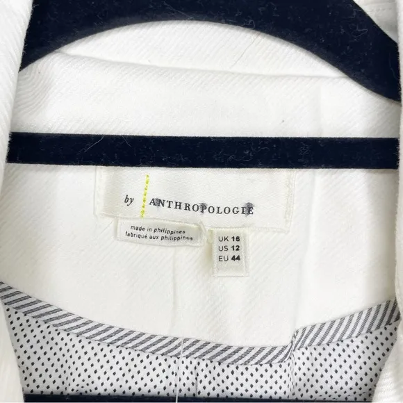 NWT Anthropologie Womens white blazer 12 cotton 1 button pockets chic