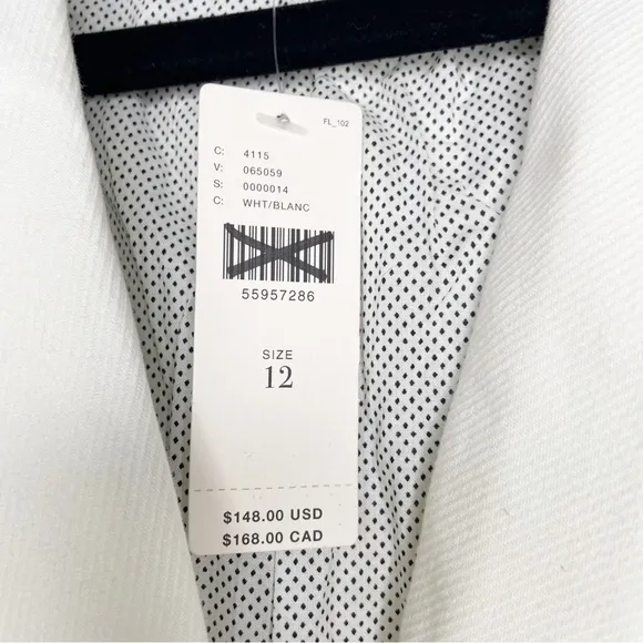 NWT Anthropologie Womens white blazer 12 cotton 1 button pockets chic