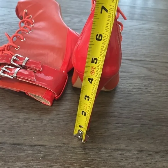 NWT BURJU Under The Influence Open Toe Lace Up Buckle Ankle Boots | Red …