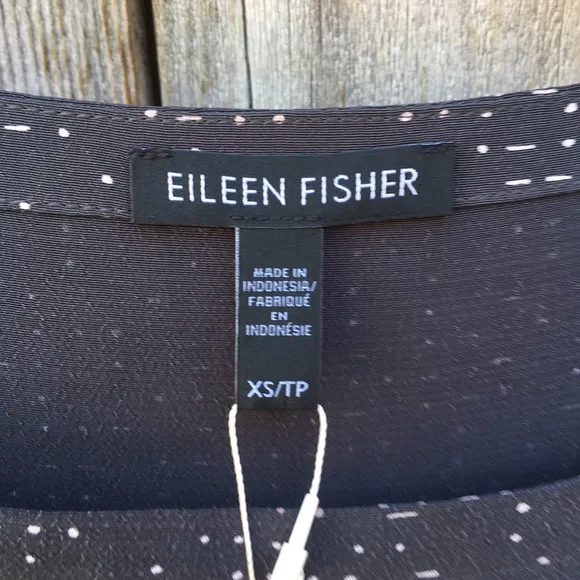 NWT Eileen Fisher Morse Code Shift Dress Tencel Lyocell Viscose Graphite Gray XS