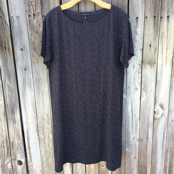 NWT Eileen Fisher Morse Code Shift Dress Tencel Lyocell Viscose Graphite Gray XS