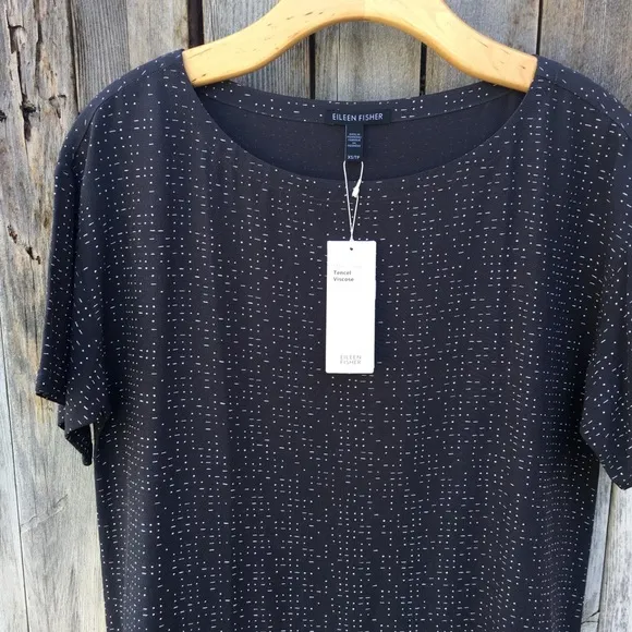 NWT Eileen Fisher Morse Code Shift Dress Tencel Lyocell Viscose Graphite Gray XS