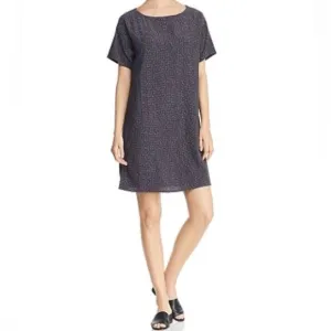 NWT Eileen Fisher Morse Code Shift Dress Tencel Lyocell Viscose Graphite Gray XS